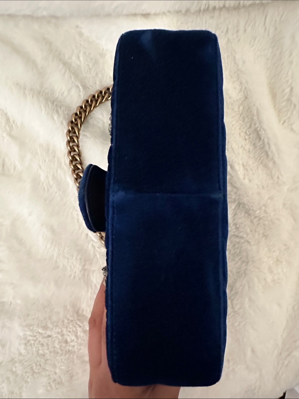 Gucci GG Marmont Flap Matelasse Velvet Blue Mini Embroidered Shoulder Bag w/ COA - Picture 2 of 7